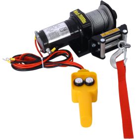 2000lb 12V ATV UTV Electric Winch, Off-Road Waterproof Steel Cable Winch For ATV UTV Towing Trailer Winch