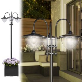 74.5" 3-head Solar Lamp Post Street Light with Planter, Solar Pole Lights Outdoor Waterproof LED Lighting for Backyard Pathway Patio Lawn Drivew