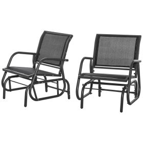 2-Piece Outdoor Glider Swing, Rocking Chair Set with Breathable Mesh Fabric, Sturdy Durable Frame, Curved Armrests, Supports Up to 264 lbs., for