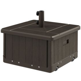 3-in-1 Outdoor Umbrella Base with Wheels and Handles, End Table, Flower Box Planter with Hole, 175 lbs. Capacity, Brown