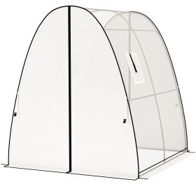 Outsunny Tunnel Hoop House Greenhouse with Sandbags and Hemmed PE Cover, 2 Doors and Screen Windows, 6' x 6' x 6.6', White