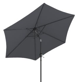 7.5FT Round Outdoor Patio Umbrella With Tilt Adjustment, Crank Lift System, 6 Iron Ribs & Iron Pole, Waterproof UV Protected Polyester Canopy, Gr (Option: gray)
