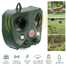Ultrasonic Animal Repeller Solar Powered Repellent with Motion Sensor LED Flashing Lights (Option: Green)