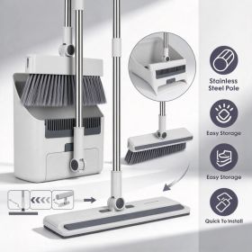 4 in 1 Broom and Dustpan Set, 180° Adjustable Broom Head with Squeegee, Foldable Dustpan with Built-in Comb Teeth for Home Kitchen Bathroom Floor (Option: AS  pic)