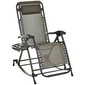 Outdoor Rocking Chairs, Foldable Reclining Zero Gravity Lounge Rocker with Pillow, Cup & Phone Holder, Combo Design with Folding Legs, Gray (Option: Gray-1050x720x210 mm)