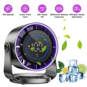 Portable USB Table Fan 100 Speed Settings Real-Time LCD Display Battery Indicator, 120 Degree Adjustable Tilt Desktop Wall Mount 4000mAh Wireless (Option: Default title)