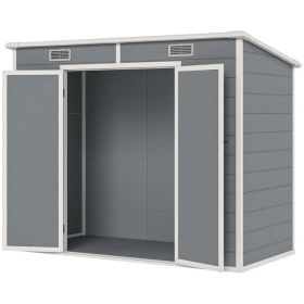 Plastic Outdoor Storage Shed With Floor, Window, Lockable Doors And Vents For Backyard Patio Lawn, Gray (Option: gray)