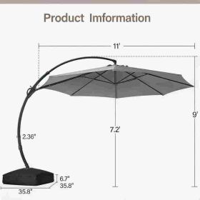 Cantilever Patio Umbrella 11ft Offset Cantilever Patio Umbrella With Base Included Large Round Aluminum Outdoor Umbrella 360 Rotation  Infinite T (Option: gray)