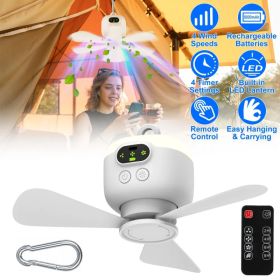 2 In 1 Portable Camping Fan with LED Lantern 8000mAh Battery Powered Tent Fan with Carabiner Digital Display 4 Speeds 4 Timer Settings for Campin (Option: Default title)