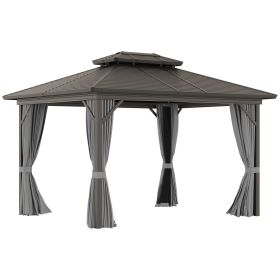 10' x 12' Hardtop Gazebo with Curtains and Netting, Permanent Pavilion Metal Double Roof Gazebo Canopy with Aluminum Frame and Hooks, for Garden (Option: Gray-2180x400x200 mm)
