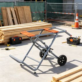 350 lbs Portable Table Saw Stand, Rolling Foldable Heavy Duty Construction with 8 Inch Rubber Wheels, Universal Fit for Most Table Saws, Easy Sto (Option: 80246648)