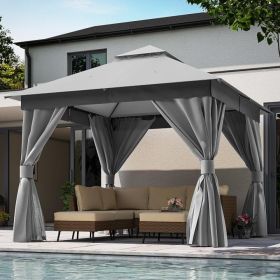Patio Gazebo 10'x10', Outdoor Heavy Duty Party Tent Shelter With Double Roofs, Mosquito Nettings And Privacy Screens For Backyard, Garden, Lawn (Option: gray)