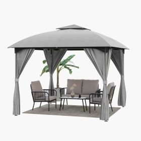 Patio Gazebo 10'x10', Outdoor Duty Party Tent Shelter With Double Roofs,  Oxford Fabric Mosquito Nettings And Privacy Screens For Backyard, Garde (Option: gray)