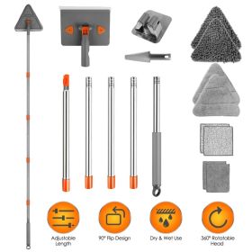 2-in-1 Wall Baseboard Cleaner Mop, 5-Section Extendable Stainless Steel Handle, 180° Rotatable Head, 8 Reusable Chenille & Flannel Pads for Indoo (Option: AS  pic)