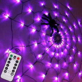 Halloween Decorations Spider Web Lights Diameter LEDs With Black Spider, Waterproof Net Lights, Remote Control, Cobweb Halloween Decorations For (Option: PURPLE)