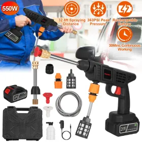 Cordless Pressure Washer Portable Electric Power Washer High Pressure Water Sprayer 363PSI Car Washer Cleaner With 12000mAh 21V Rechargeable Batt (Option: Black)