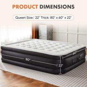 Air Mattress - 18" Inflatable Blow Up Mattress Airbed with Built-in High Capacity Pump, Double Height, Adjustable, Non-Slip Bottom Design (Option: Queen/22in)