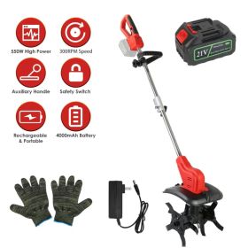 Portable Cordless Electric Tiller - 550W 300RPM Power, 16 Steel Tines, 4000mAh Battery , Safety Protection + Auxiliary Handle, Ideal for Lawn/Soi (Option: as Pic)