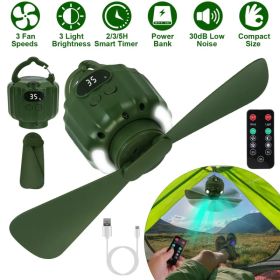 3-in-1 Camping Fan with LED Lantern, Portable Hanging Tent Fan 3 Speed Wind, Timer Function & Power Bank, Low Noise Rechargeable Fan with Remote (Option: Default title)